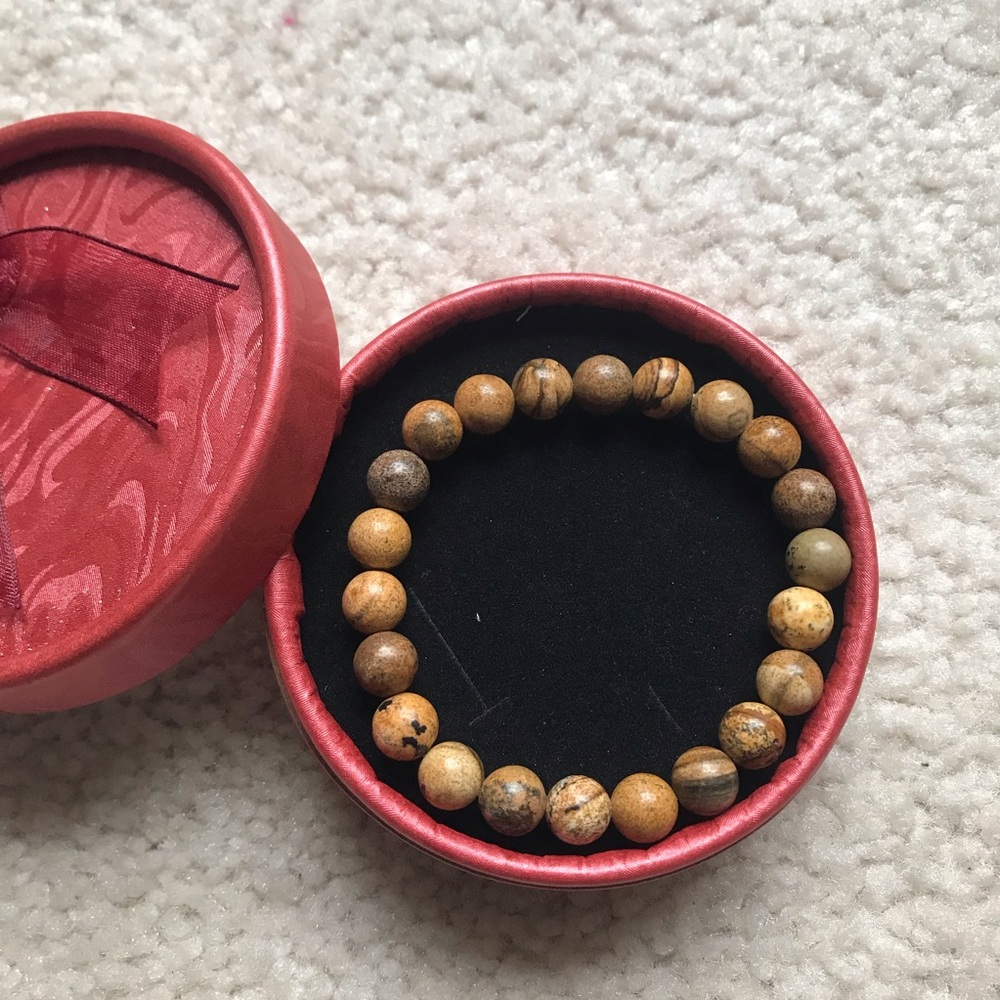 NWOT Handmade Picture Jasper Beaded Stretch Bracelet with Gift Box